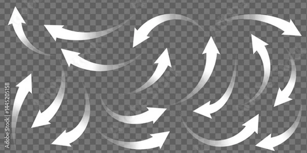 Obraz Set of white arrows showing air flow direction, isolated on transparent background.