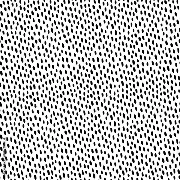 Fototapeta Dalmatian polka dot seamless pattern in black and white. Hand drawn vector texture with bold irregular dots and organic flow. Ideal for abstract print, modern fabric, or wallpaper.