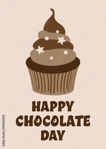 Fototapeta Happy Chocolate Day Cupcake Vector Illustration. Chocolate cupcake with a swirl of frosting and decorative stars