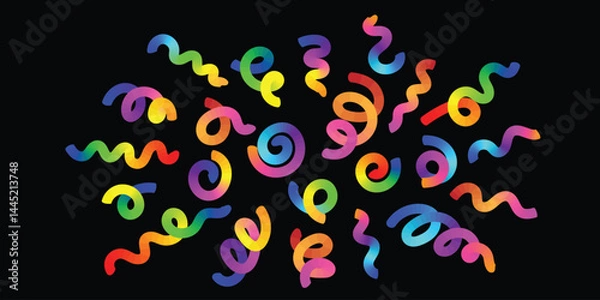 Fototapeta Multicoloured vector rainbow confetti ribbons. Abstract background with bright lines. Colourful birthday and carnival elements.  Vector illustration.