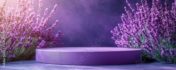 Obraz Lavender theme with purple podium and floral arrangement