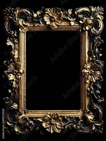 Fototapeta Ornate golden frame with floral designs ready for artwork display in an elegant setting