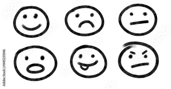 Fototapeta Set of sketchy hand-drawn smiley with different moods. 