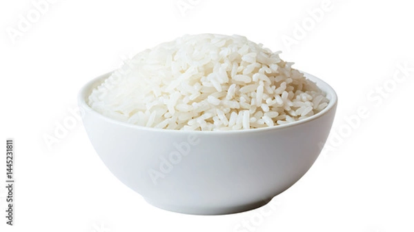 Obraz Fresh Tasty Rice in White Bowl on White Background for Culinary Concepts and Food Presentations