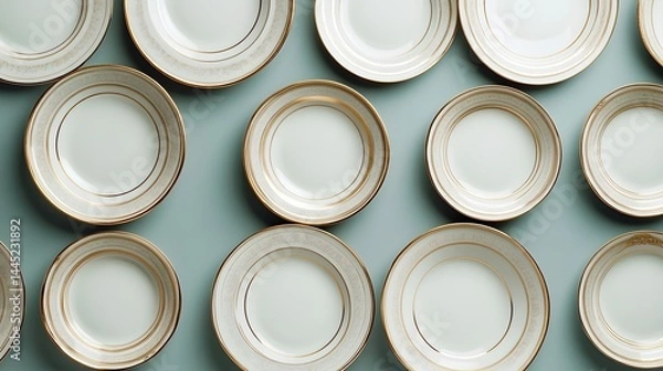 Fototapeta Elegant Minimalist Arrangement of Ceramic Plates on a Dining Table