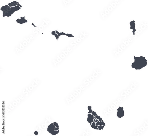 Fototapeta Vector map of Cape Verde showing all islands with clearly defined borders and country outline. Dark color scheme with white contours. Perfect for educational, infographic, and professional use.