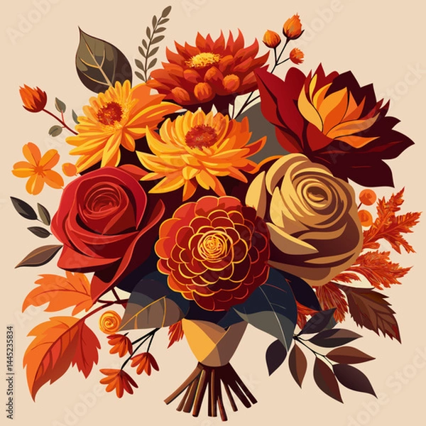 Obraz A vibrant bouquet of flowers displayed against a rich brown background.