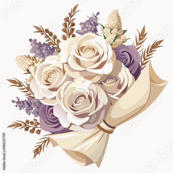 Obraz A bouquet featuring white and lavender roses arranged elegantly.