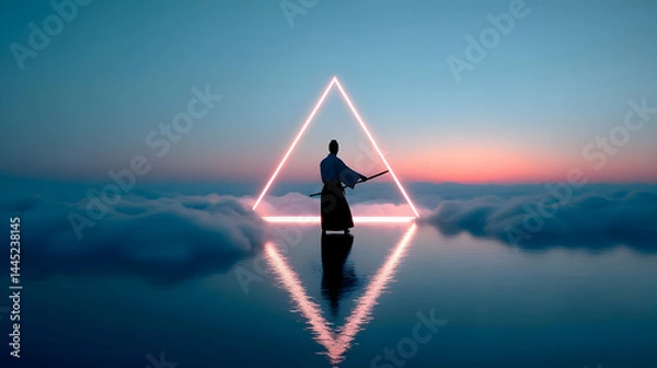 Fototapeta aiming a plasma arrow at a floating triangular goal