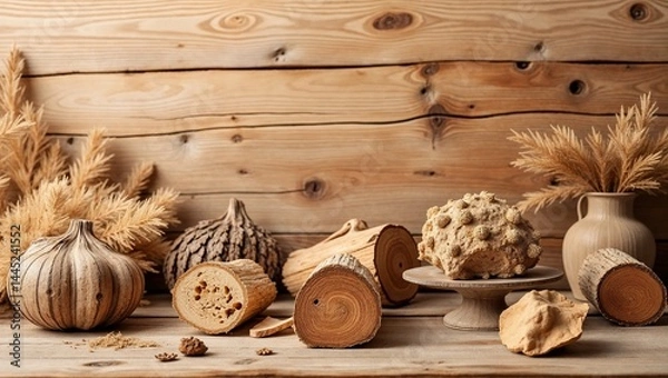 Obraz A detailed close-up of natural wood texture highlighting imperfections and warm earthy tones
