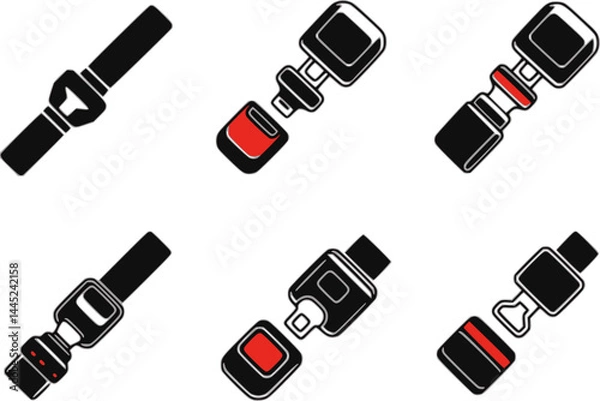 Fototapeta Seat belt in car icon. vector set silhouette
