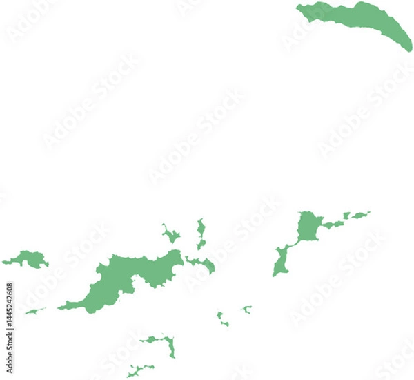 Fototapeta Vector map of the British Virgin Islands with clearly defined island borders and country outline. Green color scheme with white contours. Perfect for educational, infographic, and professional use.