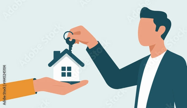 Obraz Real Estate agent giving a house key vector illustration