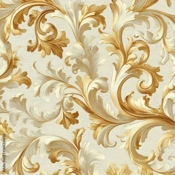 Fototapeta Elegant Vintage Floral Pattern in Gold and Cream Tones