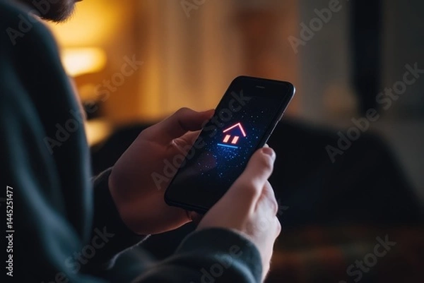 Fototapeta Smart home control app in use at night showcasing modern technology for convenience and comfort in everyday life Generative AI