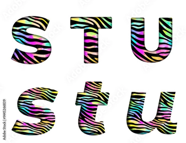 Fototapeta Zebra New Cotton Lycra S, T, U  word alphabet letter text english font  