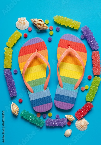 Obraz colorful flip flops on white background