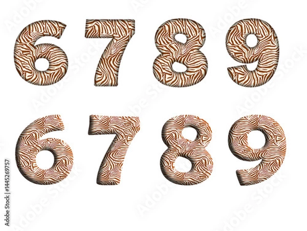 Fototapeta zebra print 6, 7, 8, 9 Number letter text font  