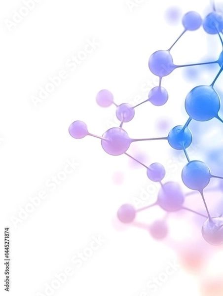 Fototapeta Abstract depiction of a molecule structure with interconnected nodes in shades of blue and purple against a white background