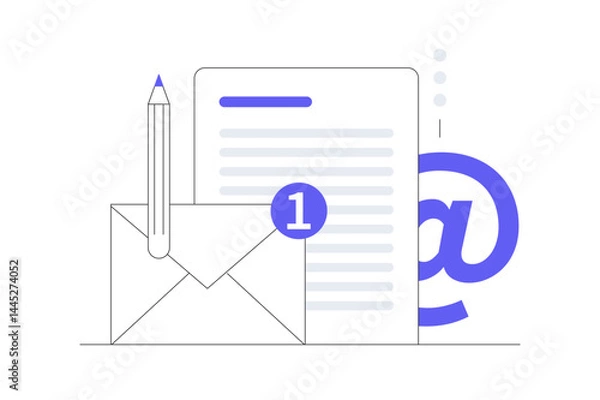 Fototapeta Email and messaging. Email marketing campaign. Working process, New email message. Flat Cartoon Vector Illustration, icon. Stylish abstract design landing page