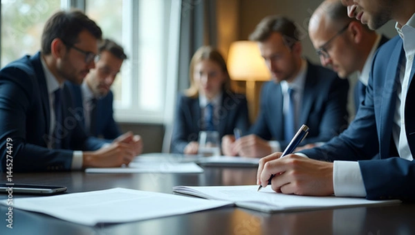 Fototapeta Drafting Legal Memorandum on EU's Strategic Response to US Tariffs: Insights from Economic Analysts on Tariff Schedules - Photo Stock Concept