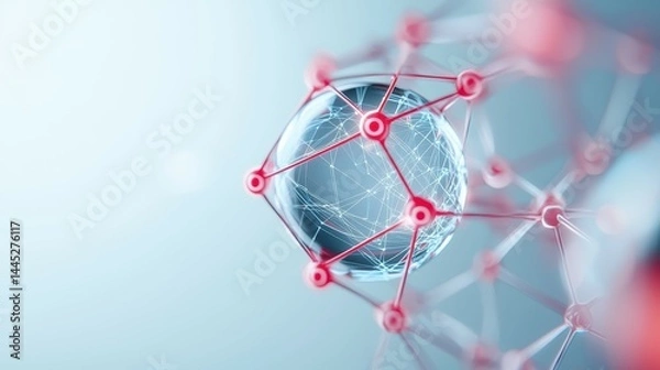 Fototapeta Abstract representation of interconnected nodes and a globe, showcasing a digital network.