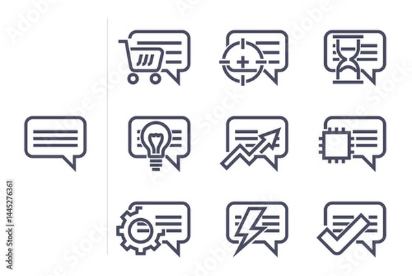 Fototapeta Chat bubble icons set with interaction of other multipurpose signs. In bold line