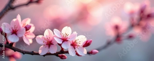 Fototapeta Soft pastel swirls, blossoming buds, blurred bokeh , spring background, nature, illustration