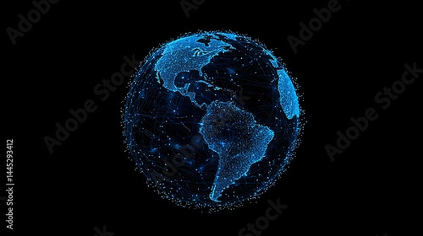 Fototapeta planet earth in space , binary code technology , glowing sphere on black background	