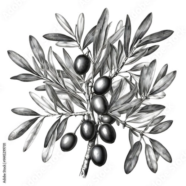 Fototapeta Monochrome Olive Branch with Ripe Olives