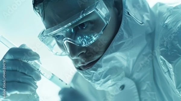 Fototapeta "Focused Male Scientist in Protective Goggles and Gloves"