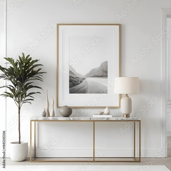 Fototapeta Minimalist Interior Design with Mountain Landscape Print