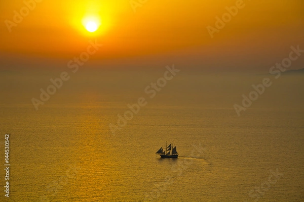 Obraz Sailing ship Caldera Santorini Sunset