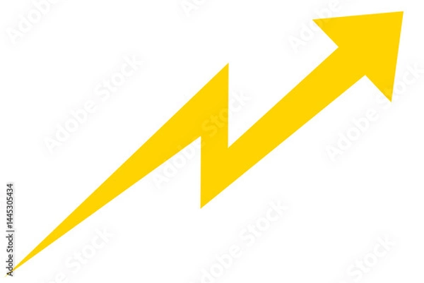 Fototapeta Yellow blue arrow design on transparent background. Business, marketing, finance icon, element, symbol. Arrow icon with zigzag 