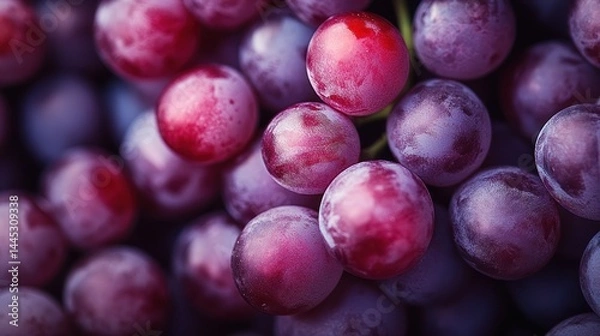 Fototapeta A close up photograph depicting a cluster of red grapes