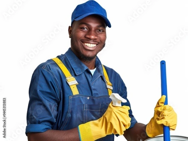 Fototapeta Professional Cleaner with Mop, Bucket, and Gloves