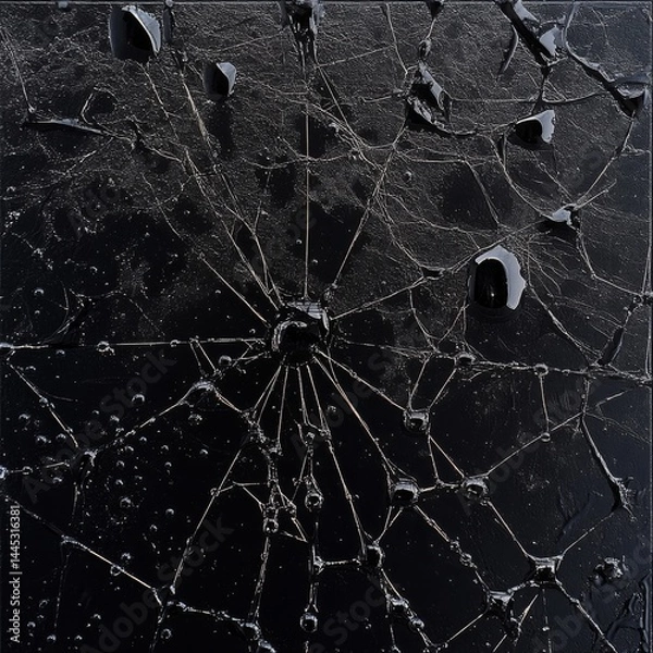 Obraz October Spiderweb Fragility Macro spiderweb with dew droplets silverblack contrast square hyperrealistic fragility Image