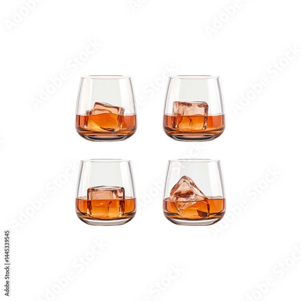 Fototapeta Elegant whiskey glasses with ice on a white background