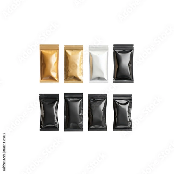Fototapeta Colorful Snack Pack Wrappers in a Row on White Background