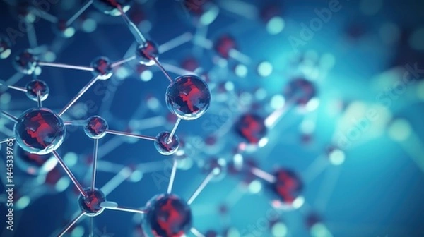 Obraz molecule or atom, Abstract structure for Science or medical background, 3d illustration, science, atom, abstract, chemistry, structure, blue, chemical, background