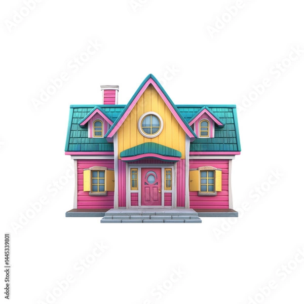 Fototapeta Colorful cartoon house with vibrant exterior and inviting design