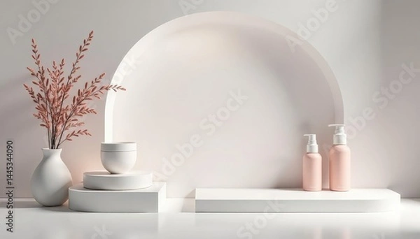 Fototapeta Smooth, pristine white surface ideal for cosmetic displays, texture, light, background