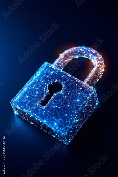 Obraz A glowing blue, polygonal padlock, digitally rendered, symbolizes security and privacy