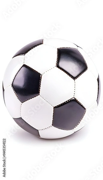 Obraz Classic black and white soccer ball,  shiny surface,  isolated on white background