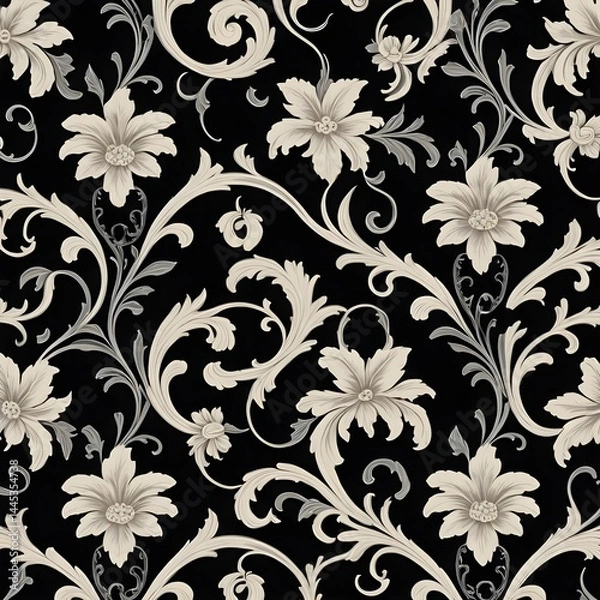 Fototapeta Baroque Floral Pattern, Elegant Black and Beige Design