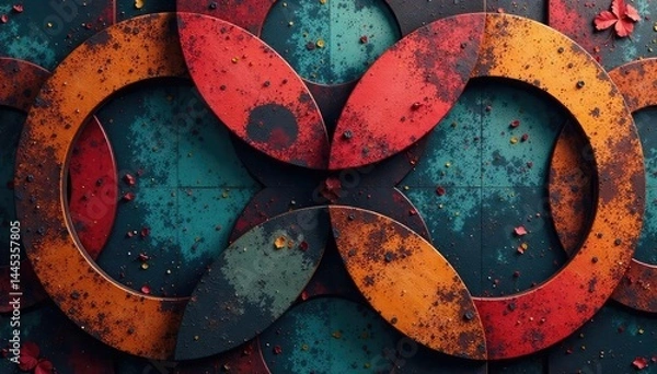 Fototapeta Symmetrical, overlapping circles forming a rhythmic flow, monochrome, symmetry, repeating