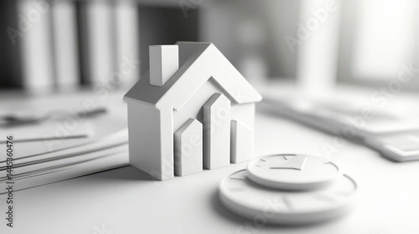 Fototapeta 3D interest rate icon in silver and white tones, placed on a desk.