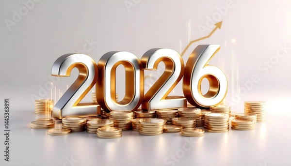 Fototapeta 3D text 2026 with coin 