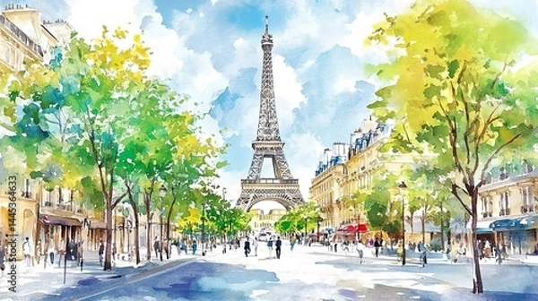 Obraz パリの街並みの水彩イラスト01