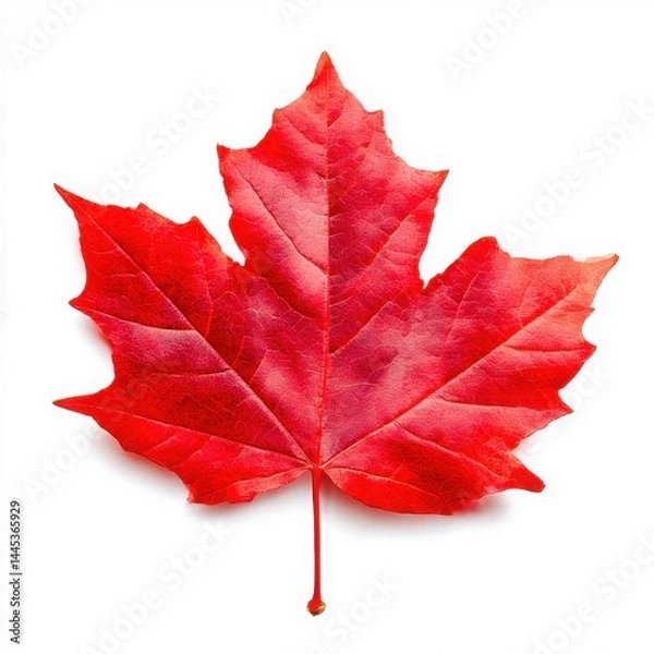 Fototapeta Red maple leaf close up photograph on white background